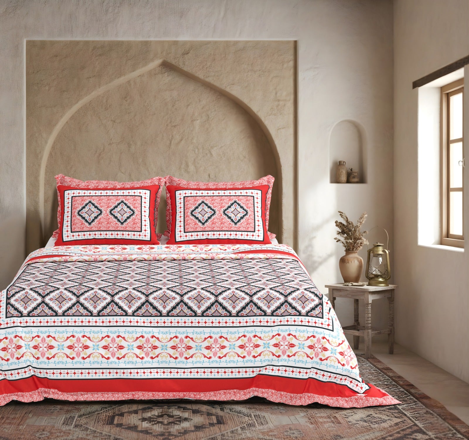 Beautiful Printed Red Double Bedsheet Set